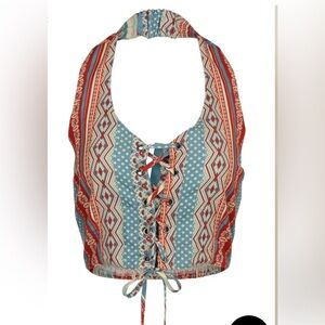 Venus Bohemian Halter Lace-Up Top